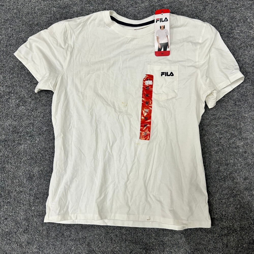 Fila T-Shirt Womens Size M White Pocket Short Sleeve Crew Neck Logo Sportswear